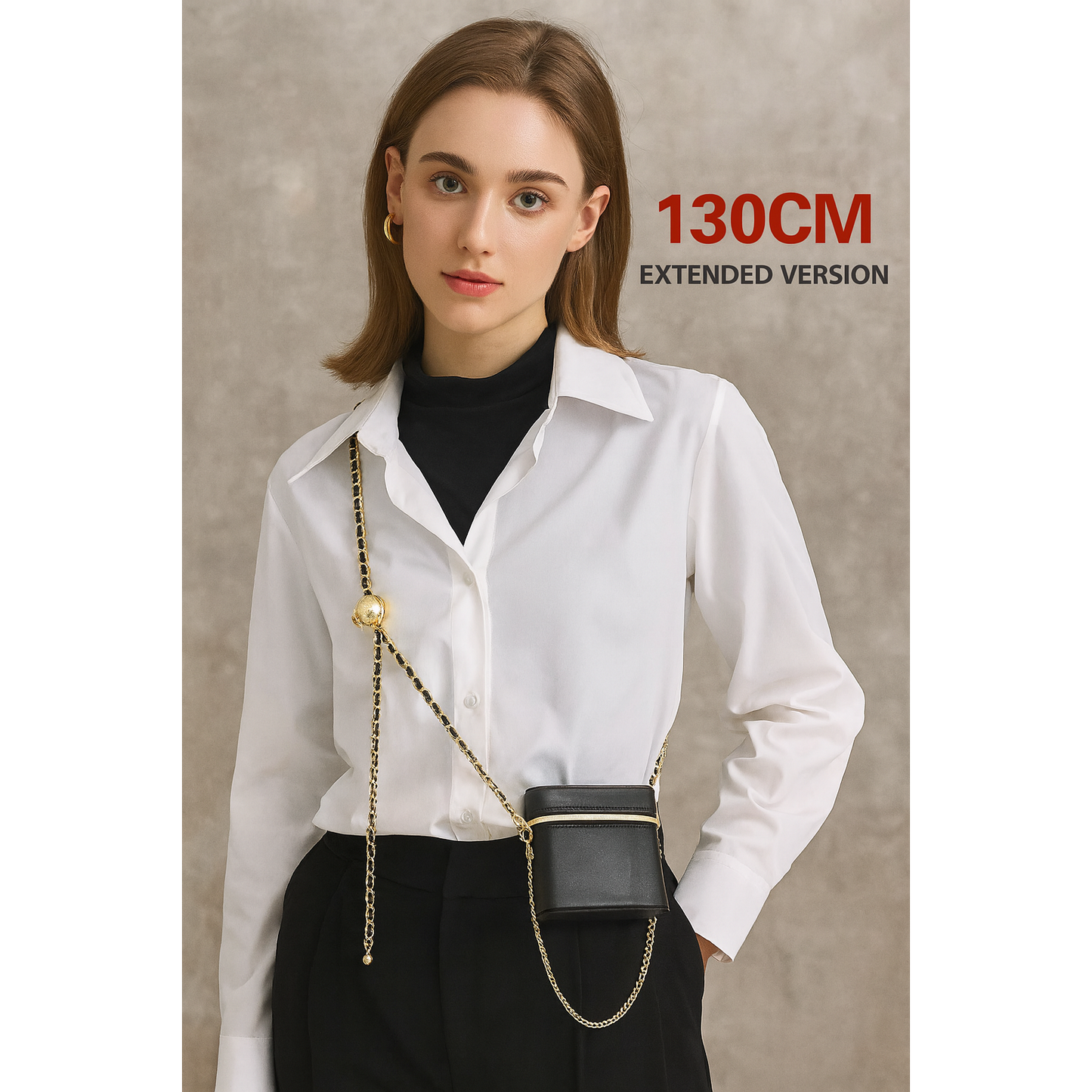 Black Leather Strap Ball Chain 130 CM