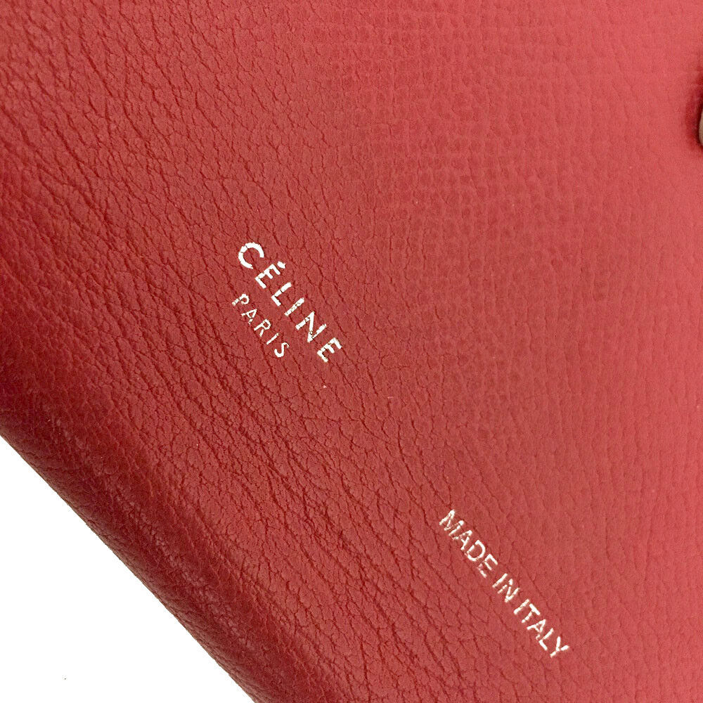 CELINE Grained Calfskin Large Multifunction Strap Wallet Red
