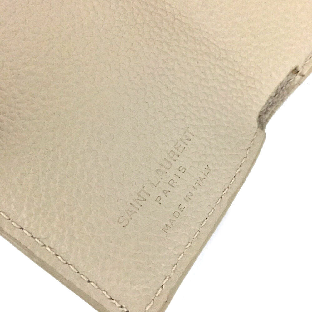 SAINT LAURENT Calfskin Trifold Wallet Beige