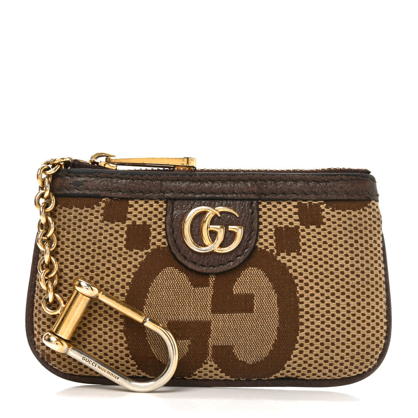 $450 Gucci Monogram Jumbo GG Textured Dollar Calfskin Ophidia Key Case Camel Ebony New Acero CONSIGNMENT 10021281
