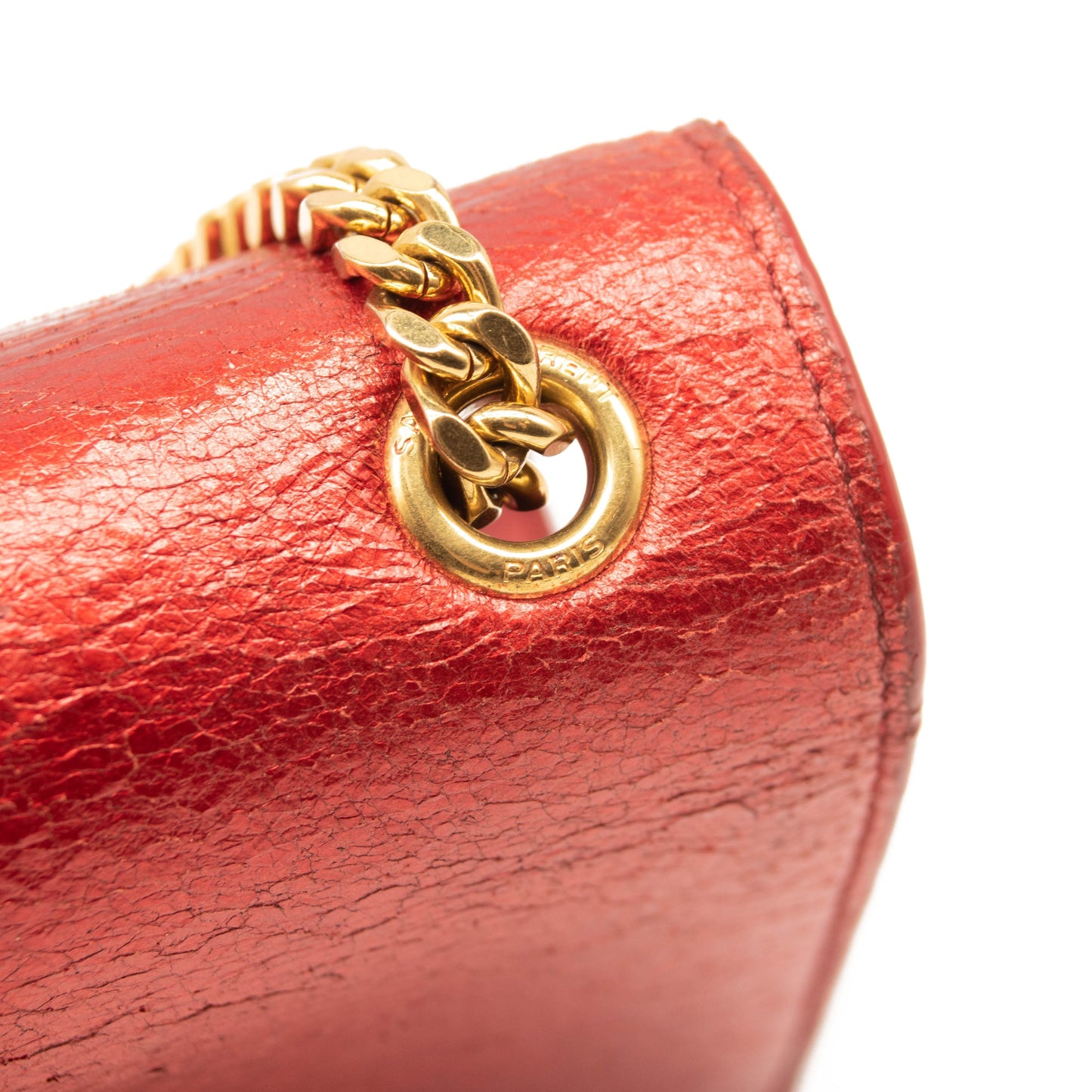 USED Saint Laurent Small Classic Monogram Kate Tassel Satchel Red Metallic