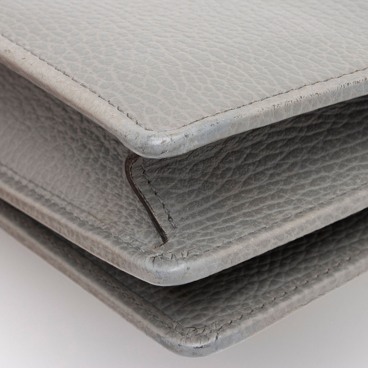 GUCCI Dollar Calfskin Enamel Mini GG Marmont Chain Wallet Grey