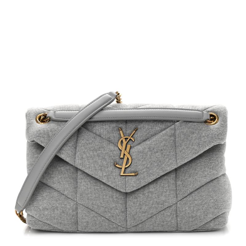 Saint Laurent Jersey Quilted Small Loulou Puffer Monogram Chain Satchel Grey Cloud