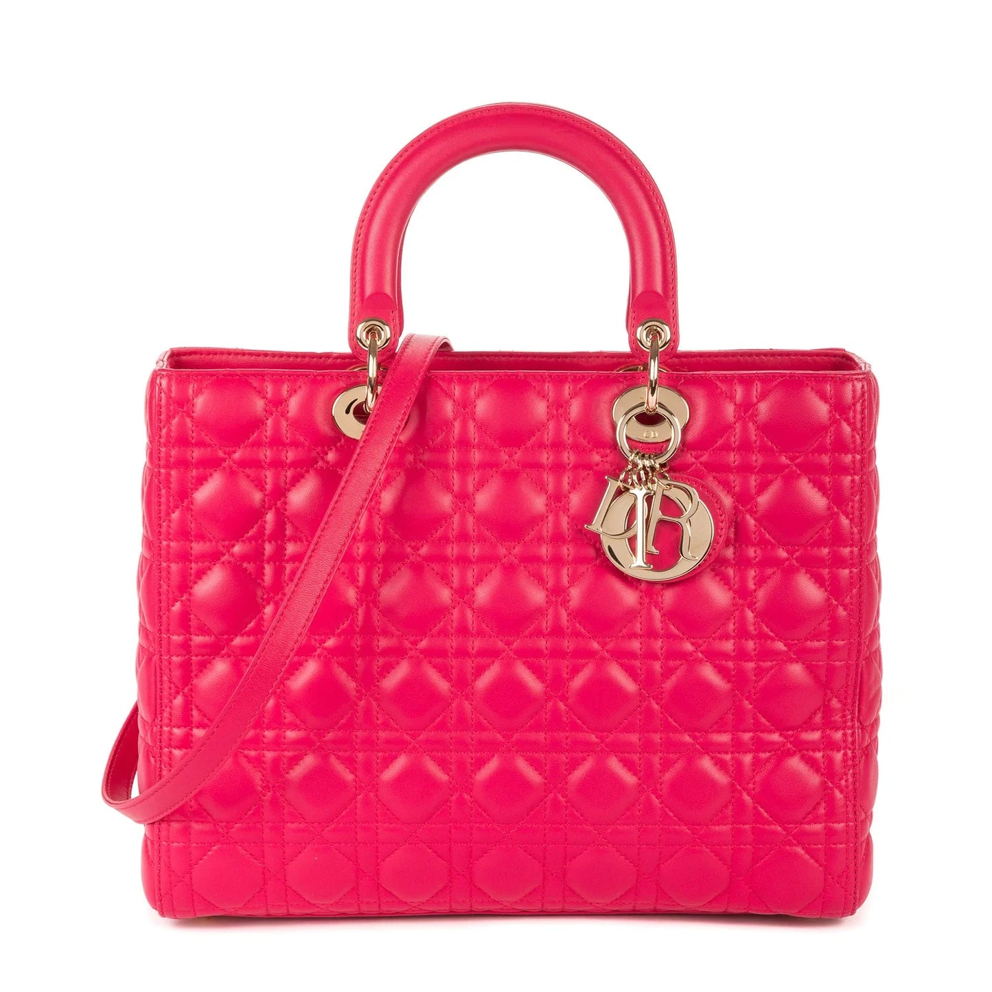 $7000 Christian Dior Lambskin Cannage Large Lady Dior Fuchsia