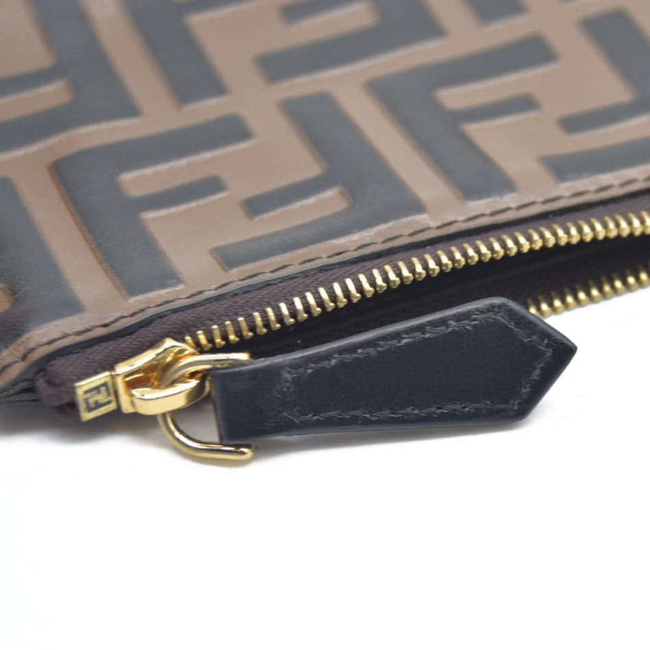 AUCTION $1550 Fendi Vitello Soft F is Fendi Bi-Color FF 1974 Embossed Envelope Wallet On Chain with Pouches Maya Black Insert Zipper