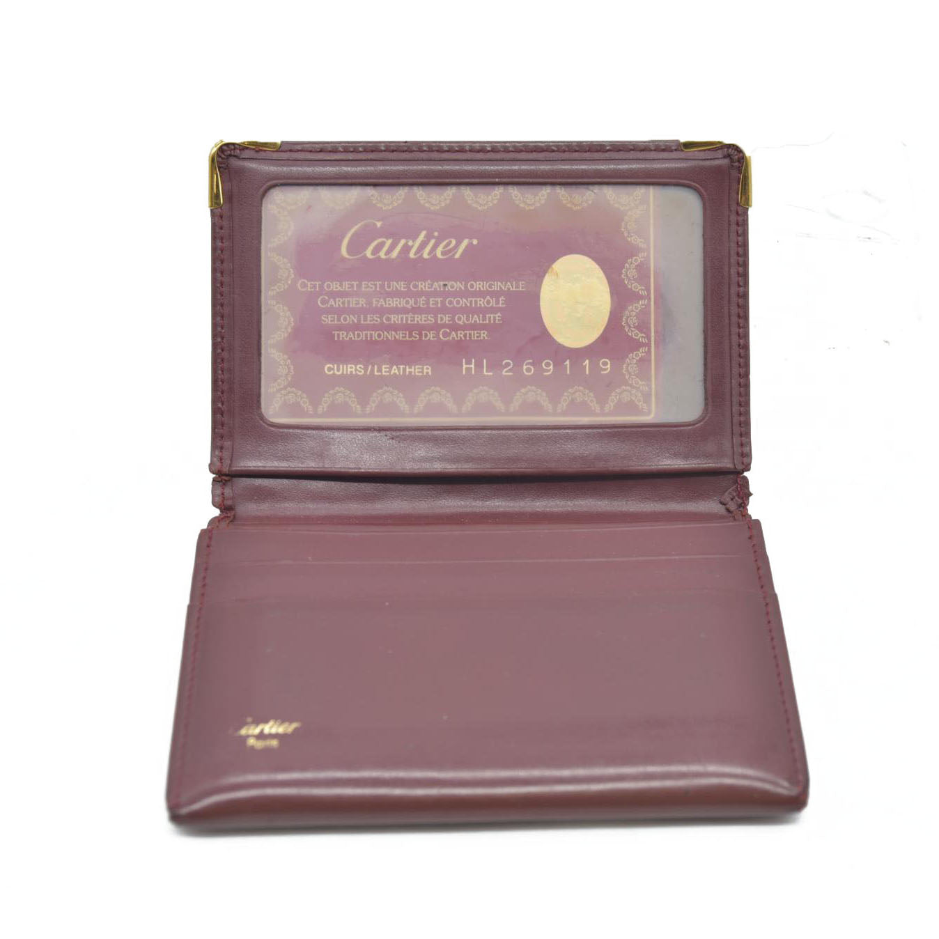 AUCTION $430 Cartier Cartier Burgundy Leather Must de Cartier ID Card Holder