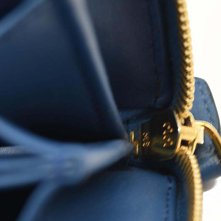 PRADA Saffiano Metal Continental Zippy Zip Around Wallet Blue