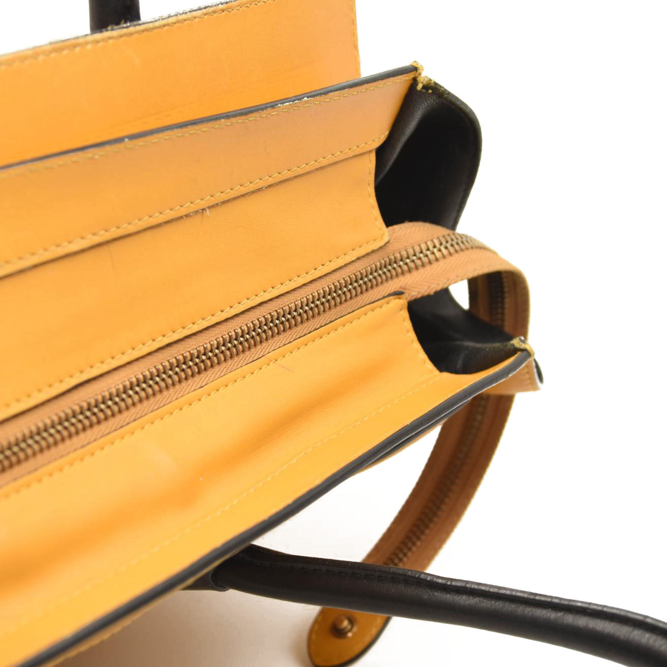 CELINE Drummed Calfskin Mini Luggage Ocre Black