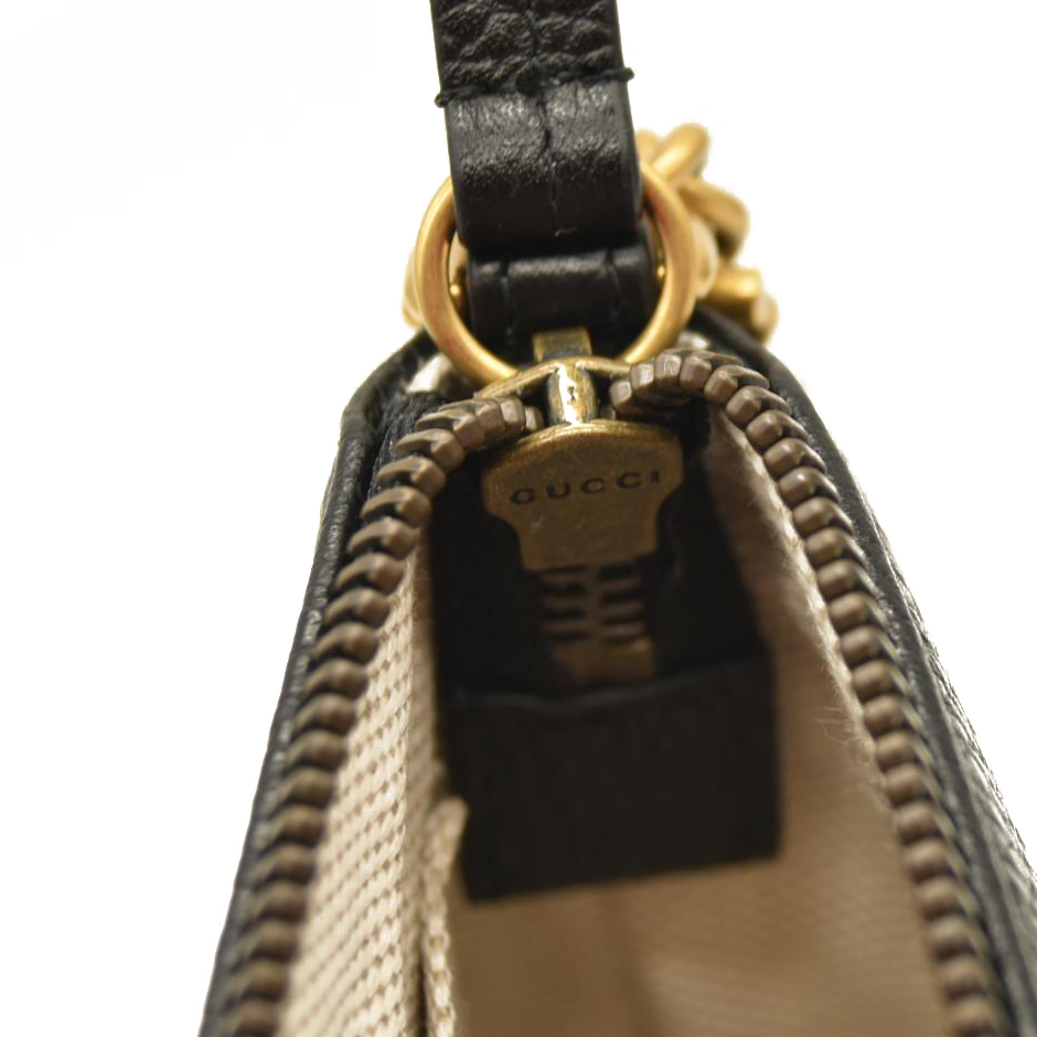 GG Logo Leather Square Chain Shoulder Bag Black