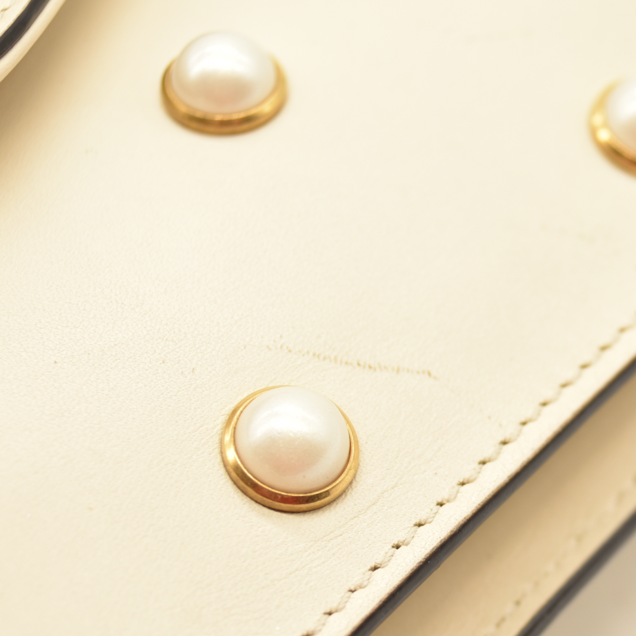 Gucci Nappa Pearl Studded Mini Queen Margaret Broadway Shoulder Bag Mystic White