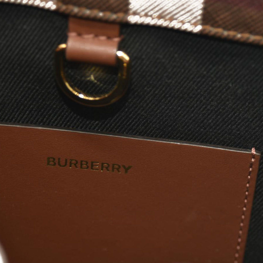 Burberry E-Canvas Check Calfskin Mini Freya Tote Dark Birch Brown