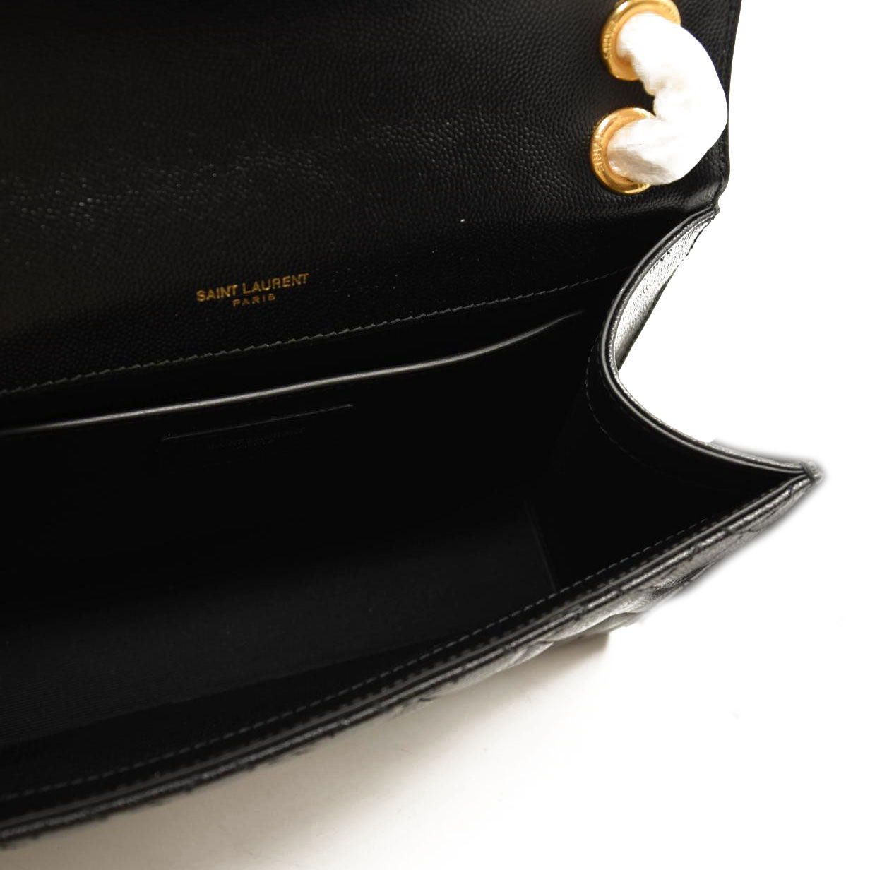 SAINT LAURENT Grain De Poudre Textured Mixed Matelasse Triquilt Medium Monogram Satchel Black