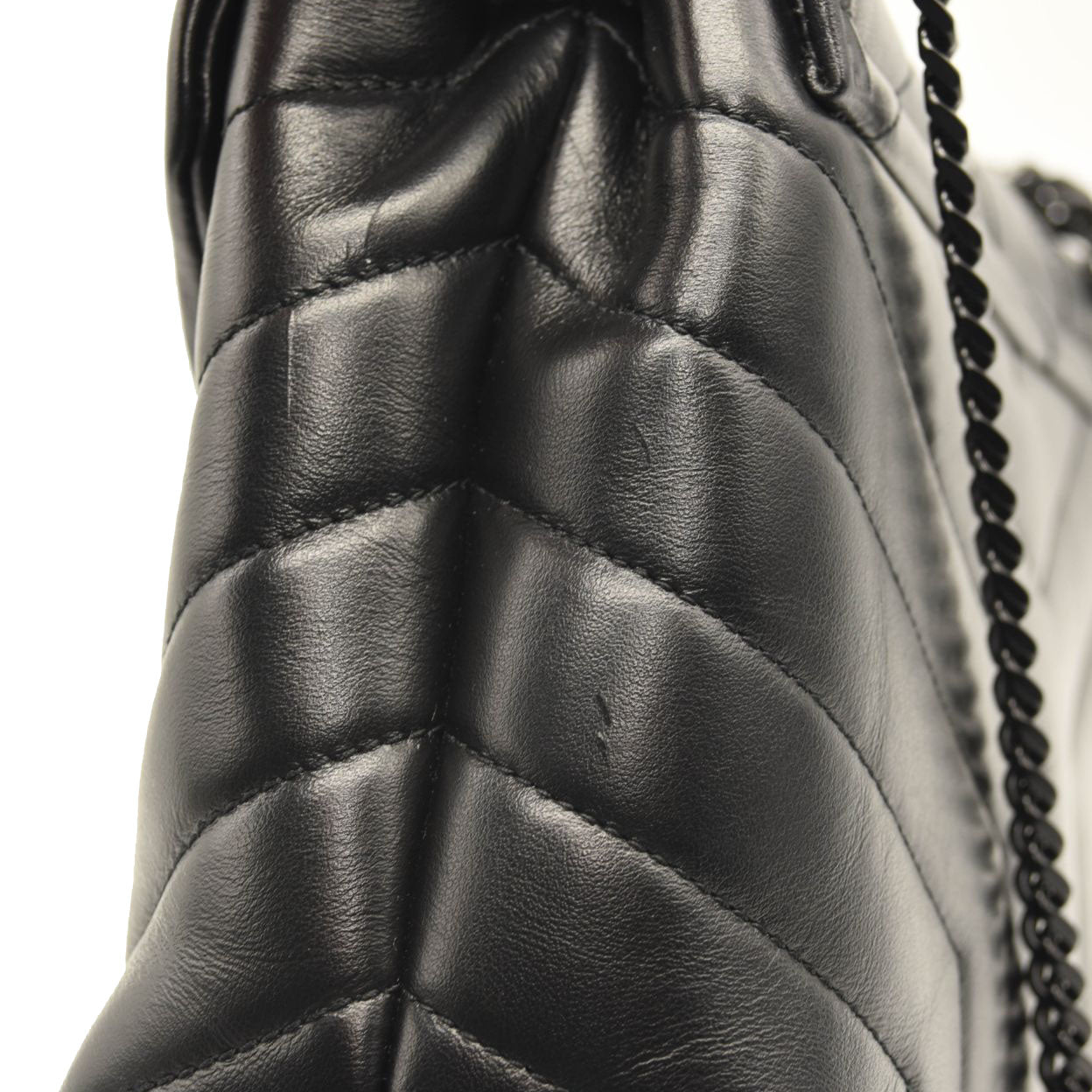 SAINT LAURENT Calfskin Y Quilted Monogram Monochrome Small Loulou Chain Satchel Black