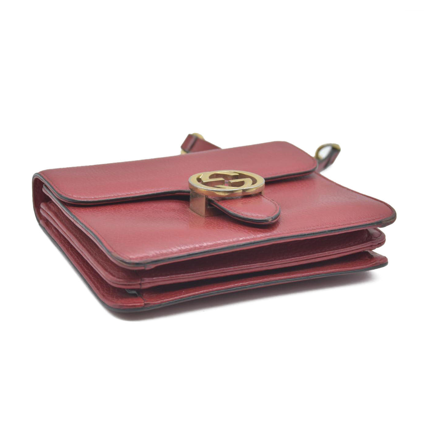 AUCTION $1550 Gucci Dollar Calfskin Interlocking G Shoulder Bag Red