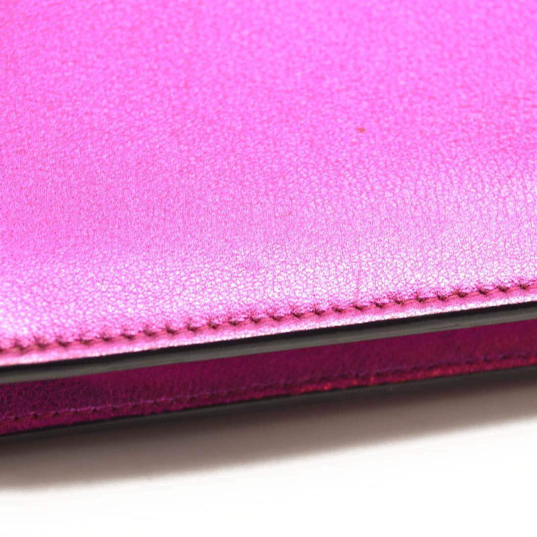 SAINT LAURENT Metallic Calfskin Classic Monogram Kate Tassel Chain Wallet Fuchsia
