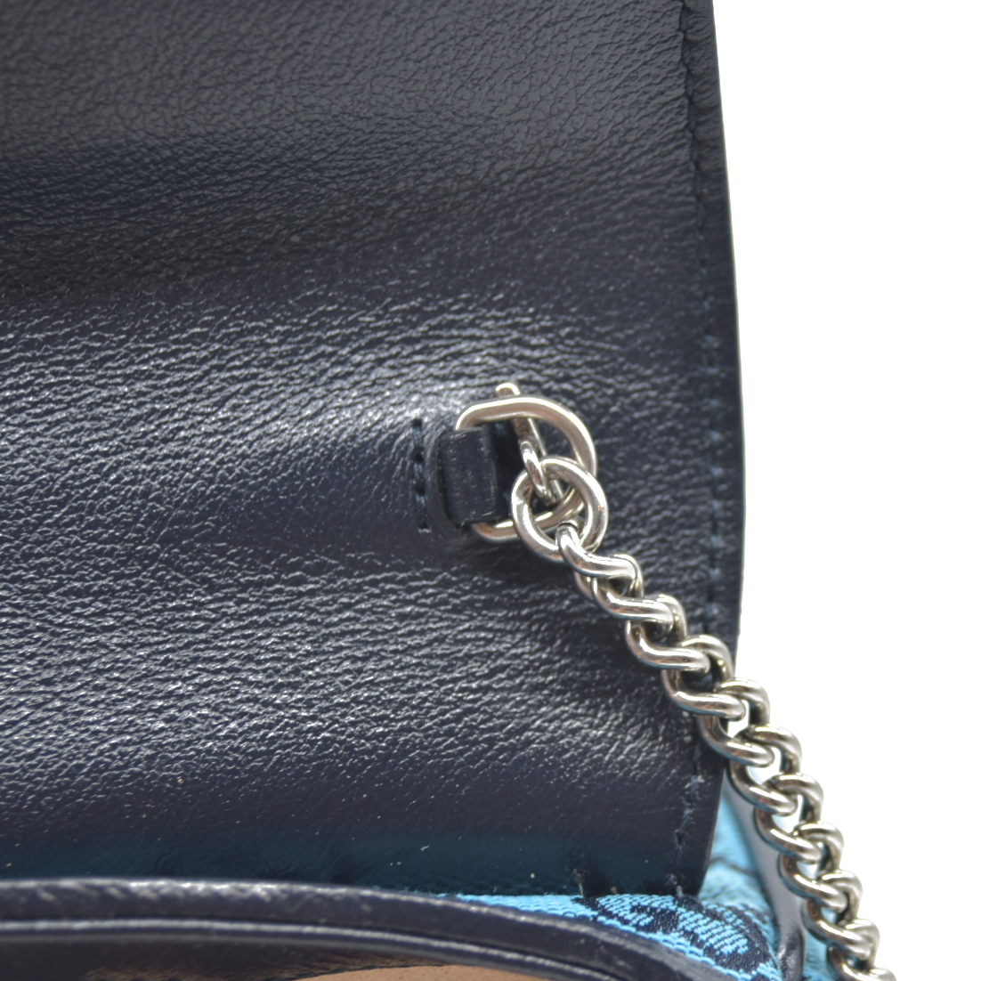 Gucci Monogram Multicolor Matelasse Diagonal Super Mini GG Marmont Shoulder Bag Light Blue