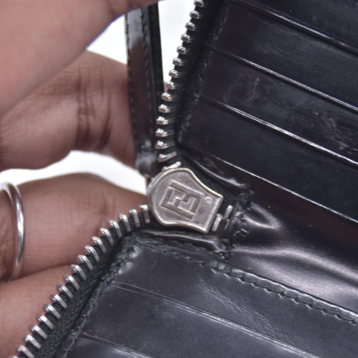 Fendi Patent FF Embossed Compact Zip Around Wallet Dark Navy CONSIGNMENT