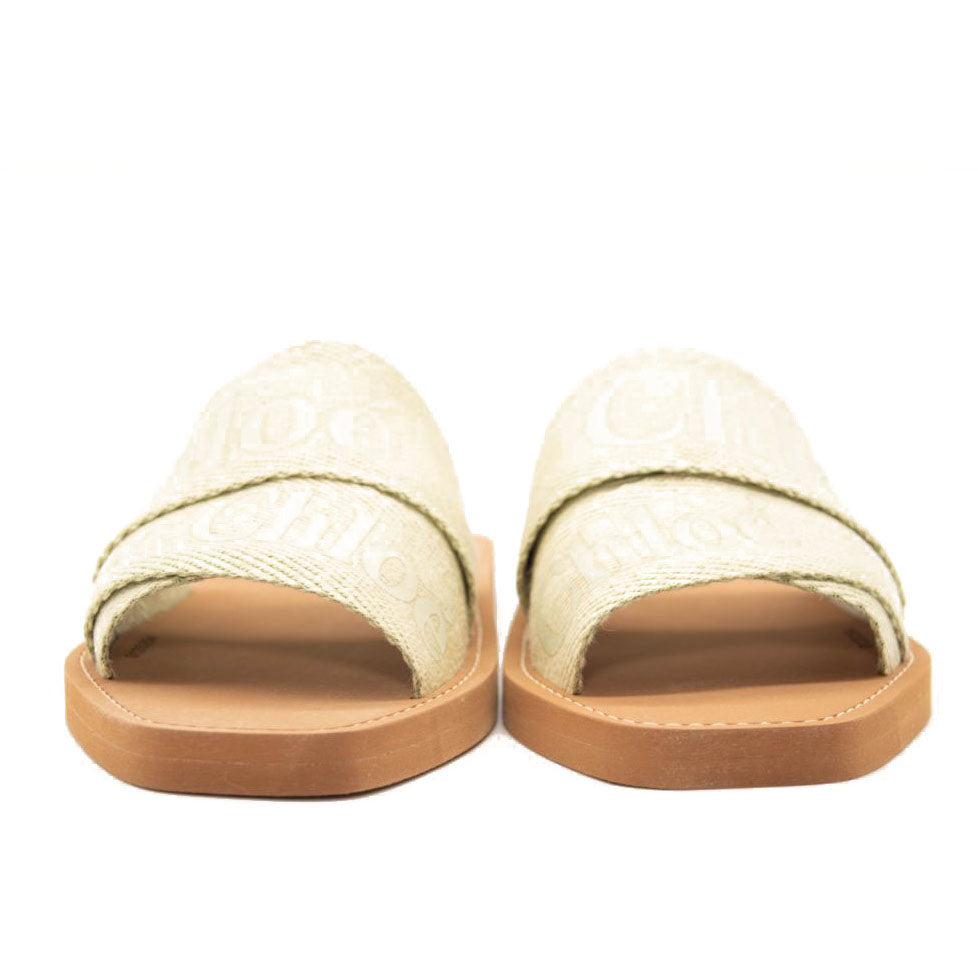 NEW Chloe Woody Logo Slide Sandals Hazy Green EU 37
