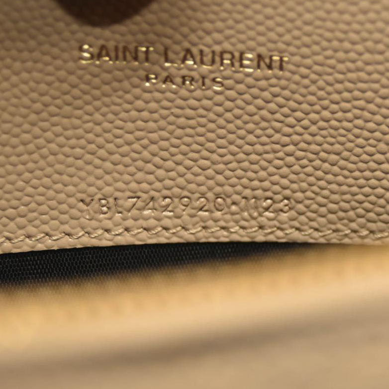 SAINT LAURENT Grain De Poudre Matelasse Chevron Monogram Chain Wallet Dark Beige
