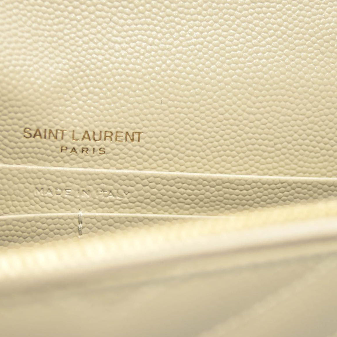 SAINT LAURENT Grain De Poudre Matelasse Chevron Cassandre Envelope Chain Wallet Crema Soft