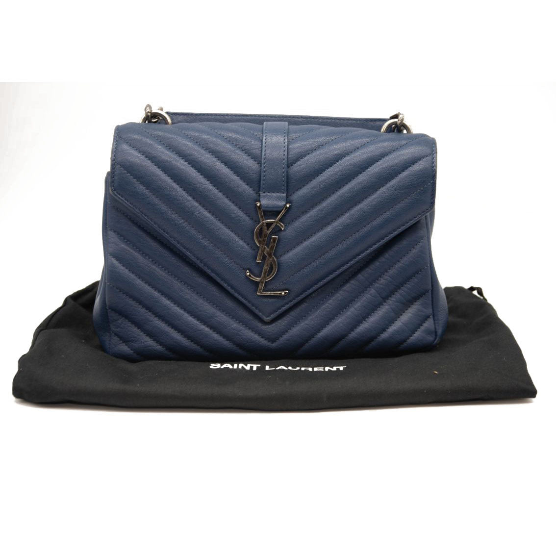 Saint Laurent Matelasse Chevron Monogram Medium College Bag Navy Blue