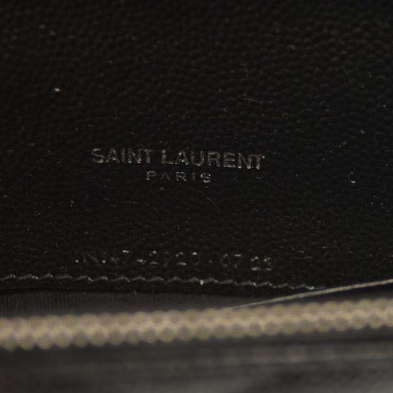 YSL SAINT LAURENT Grain De Poudre Matelasse Chevron Monogram Chain Wallet Black Silver
