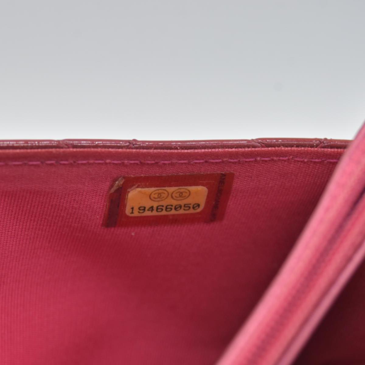 $3350 Chanel Patent Calfskin Quilted Boy Wallet On Chain WOC Fuchsia