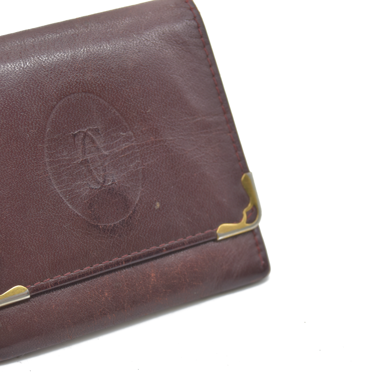 $580 Cartier Vintage Leather Square Coin Purse Wallet Burgundy CONSIGNMENT