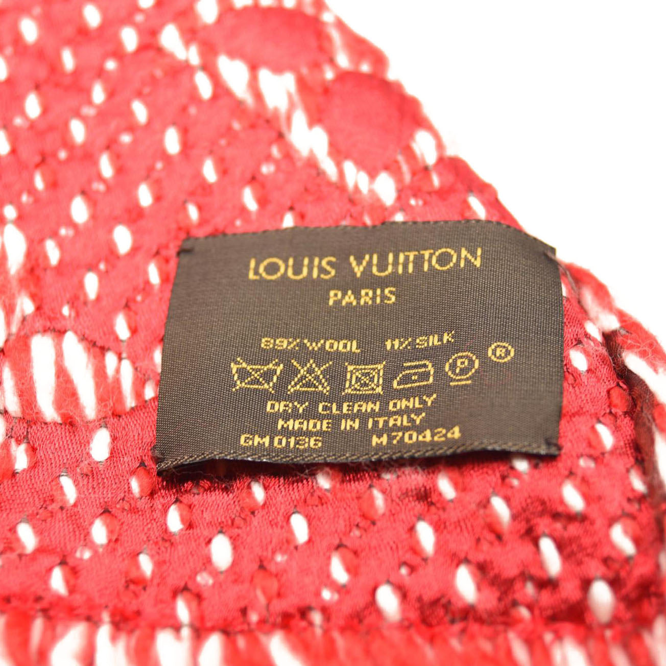 AUCTION $650 LOUIS VUITTON Wool Silk Logomania Mix Scarf Coquelicot