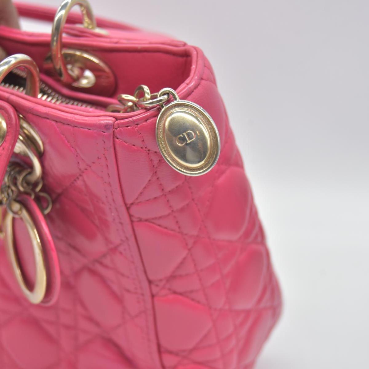 $6700 Christian Dior Lambskin Cannage Medium Lady Dior Fuchsia