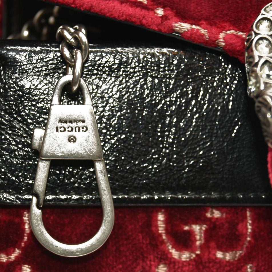 Gucci Velvet GG Monogram Super Mini Dionysus Shoulder Bag Red Cipria Black