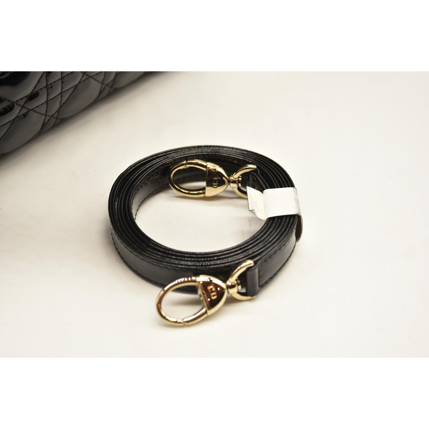 Christian Dior Crinkled Patent Cannage Large Lady Dior Black