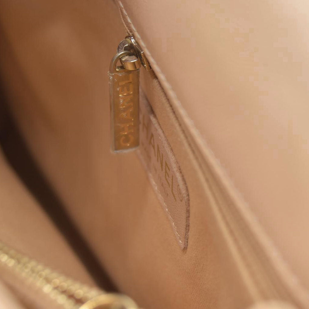 $7300 Chanel Calfskin Chevron Quilted Medium Coco Handle Flap Beige