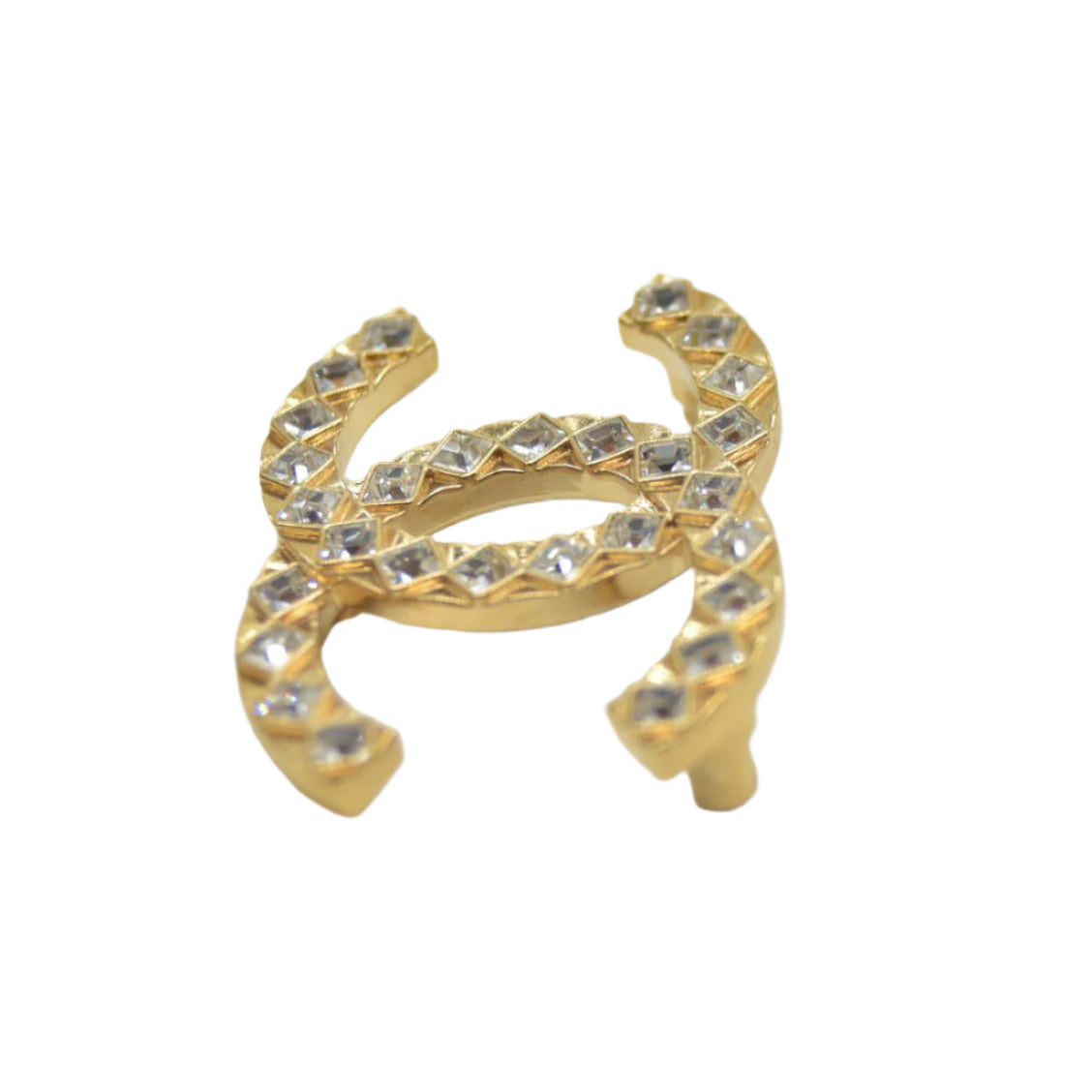 CHANEL Large Gold & Crystal CC Brooch