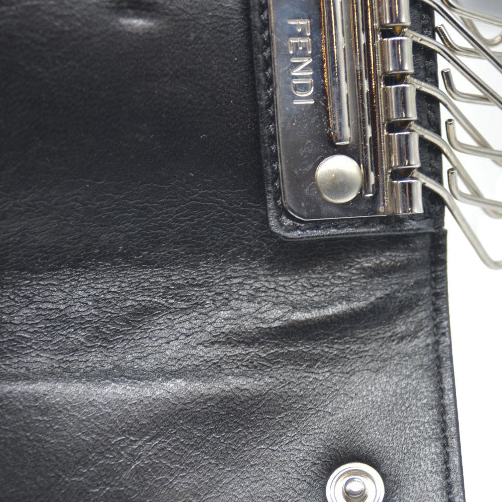 FENDI Logo Plate Canvas 6 Ring Key Case Black/2BG4571