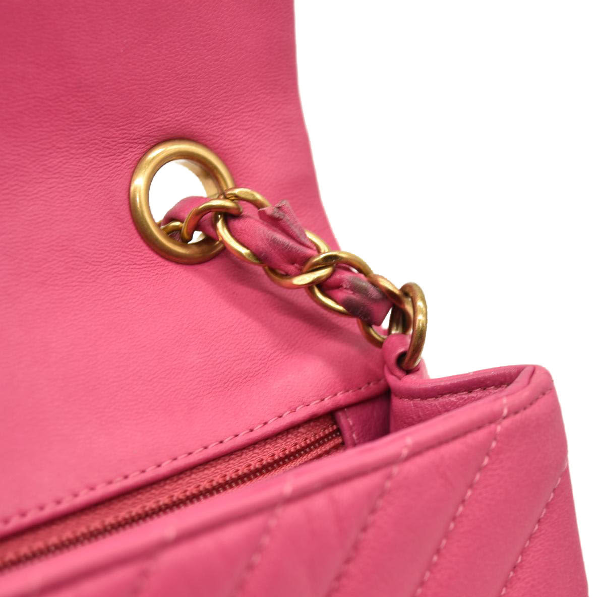 Chanel Lambskin Chevron Quilted Mini Rectangular Flap Dark Pink 21*