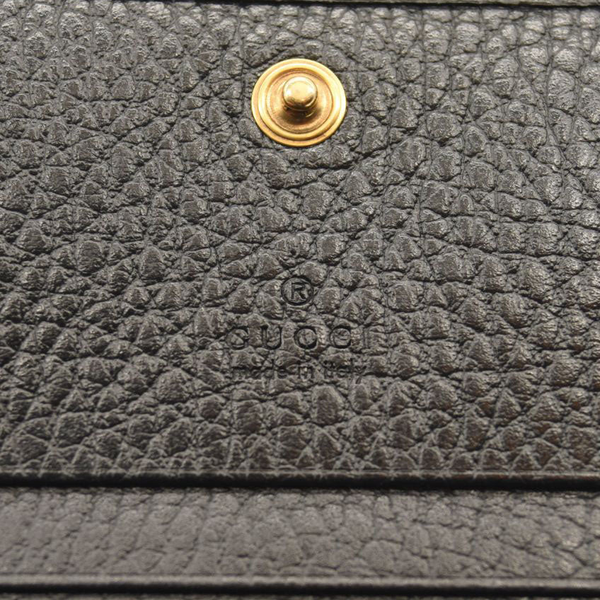 GUCCI Pebbled Calfskin Butterfly Card Case Black