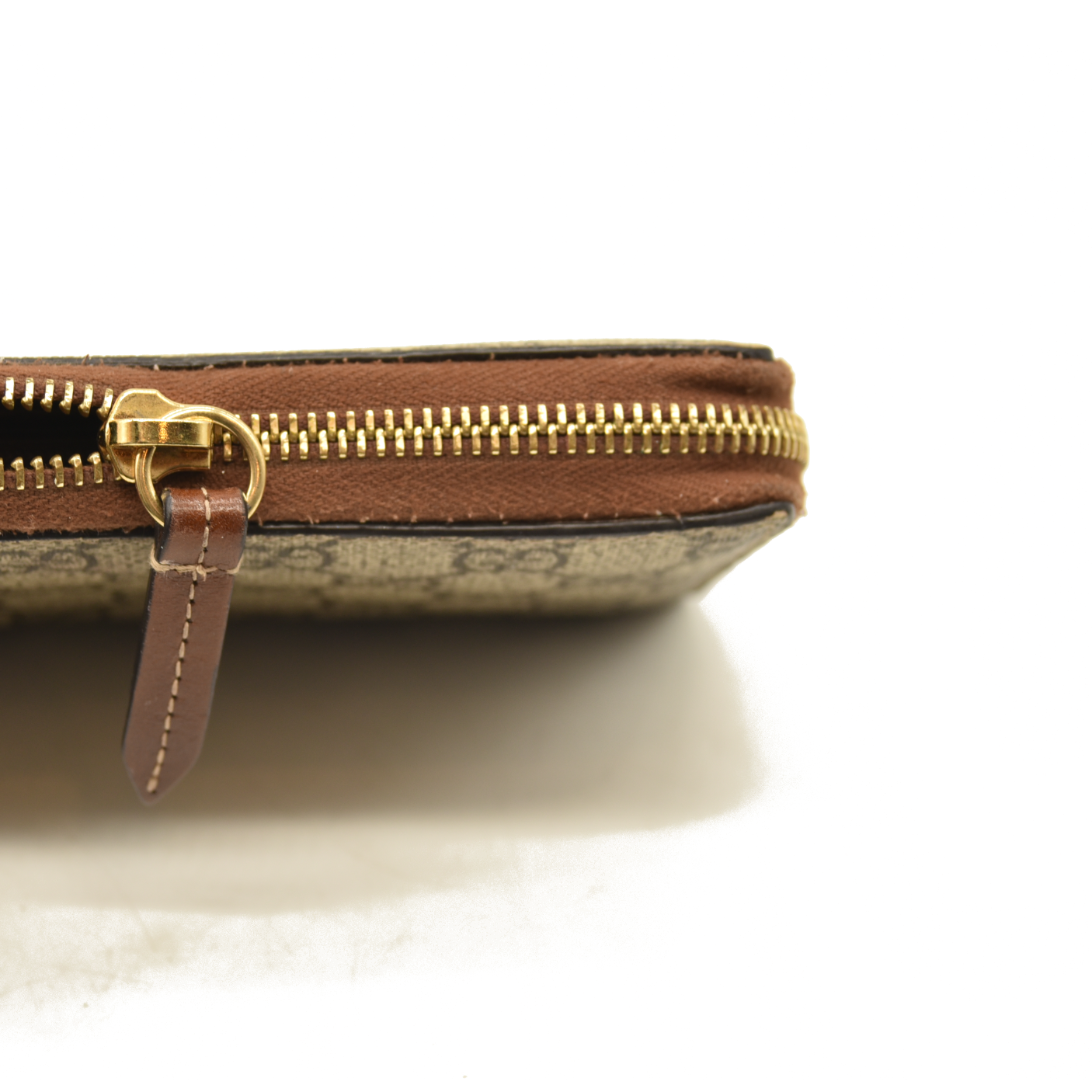 Gucci GG Supreme Monogram Cuoio Toscano Zip Around Wallet Beige Ebony Cuir