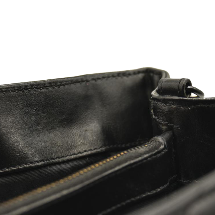USED SAINT LAURENT Calfskin Y Quilted Monogram Medium Loulou Chain Satchel Black Monochrome