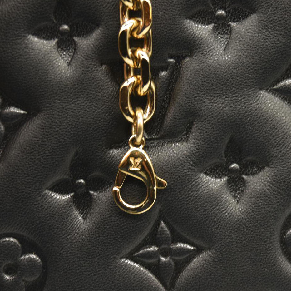 LOUIS VUITTON Lambskin Embossed Monogram Pochette Coussin Black