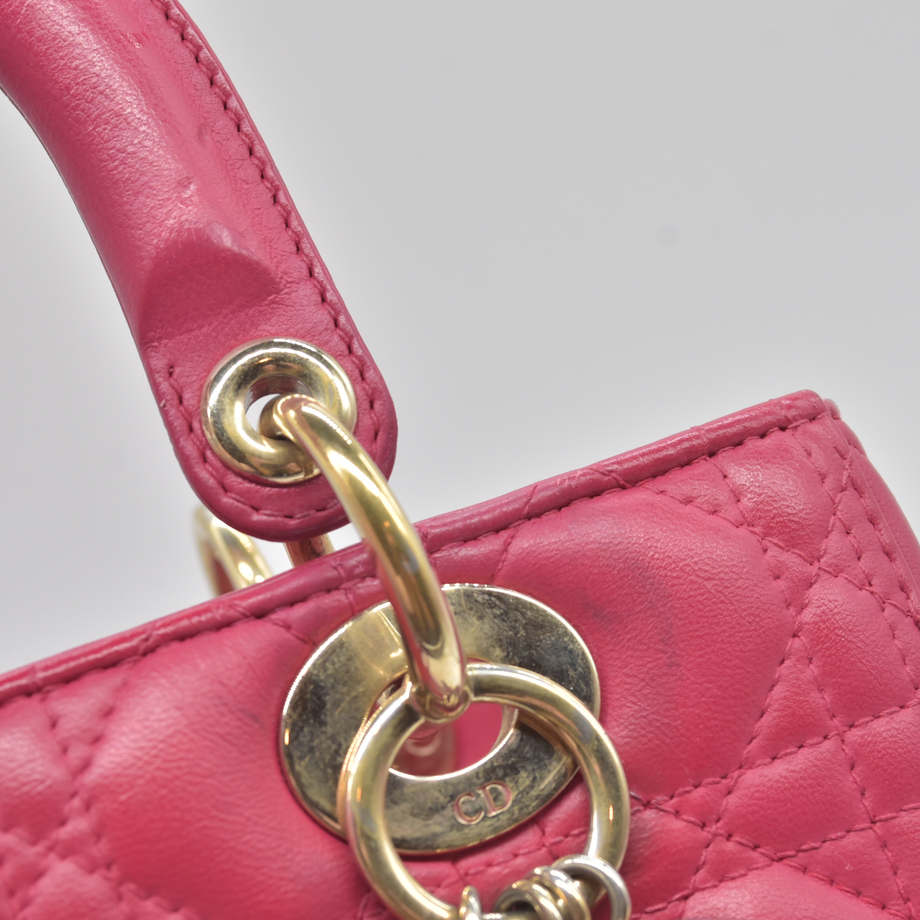 $6700 Christian Dior Lambskin Cannage Medium Lady Dior Fuchsia