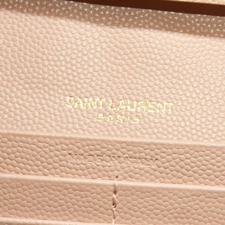 SAINT LAURENT Grain De Poudre Matelasse Chevron Monogram Chain Wallet Pale Pink