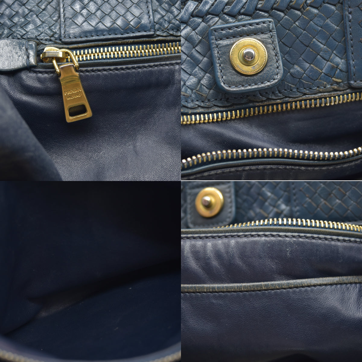 AUCTION $3900 Prada Goatskin Woven Shopping Tote Blue Leather