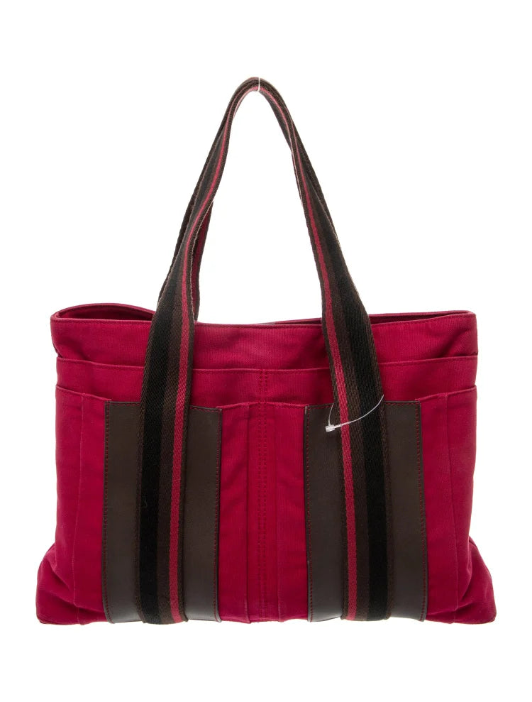 $1150 HERMES Toile Troca Horizontal MM Tote Bag Red CONSIGNMENT