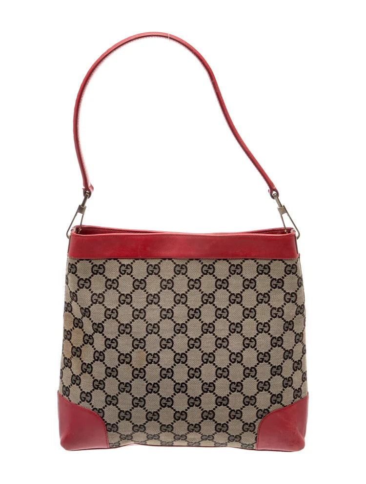 $980 GUCCI GG Canvas Leather Shoulder Bag Red CONSIGNMENT 10021272