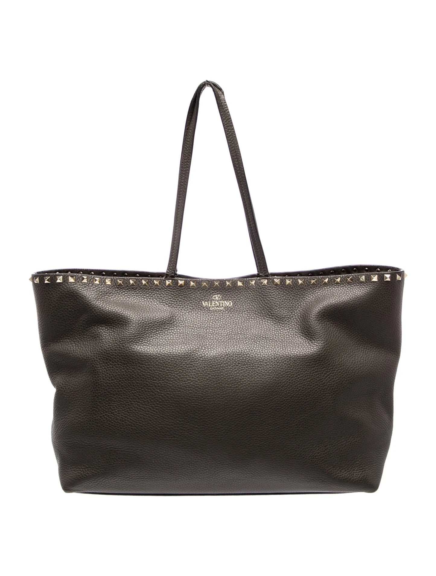$2630 Valentino Garavani Grained Calfskin Small Rockstud Shoulder Tote Black