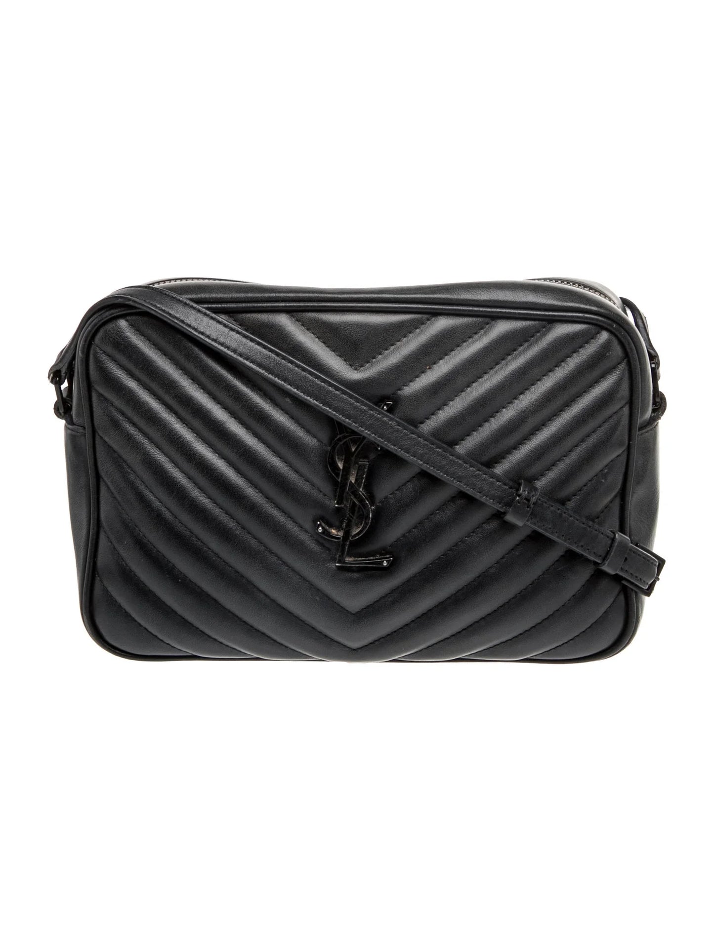 $1890 Saint Laurent Calfskin Matelasse Monogram Monochrome Lou Camera Bag Black