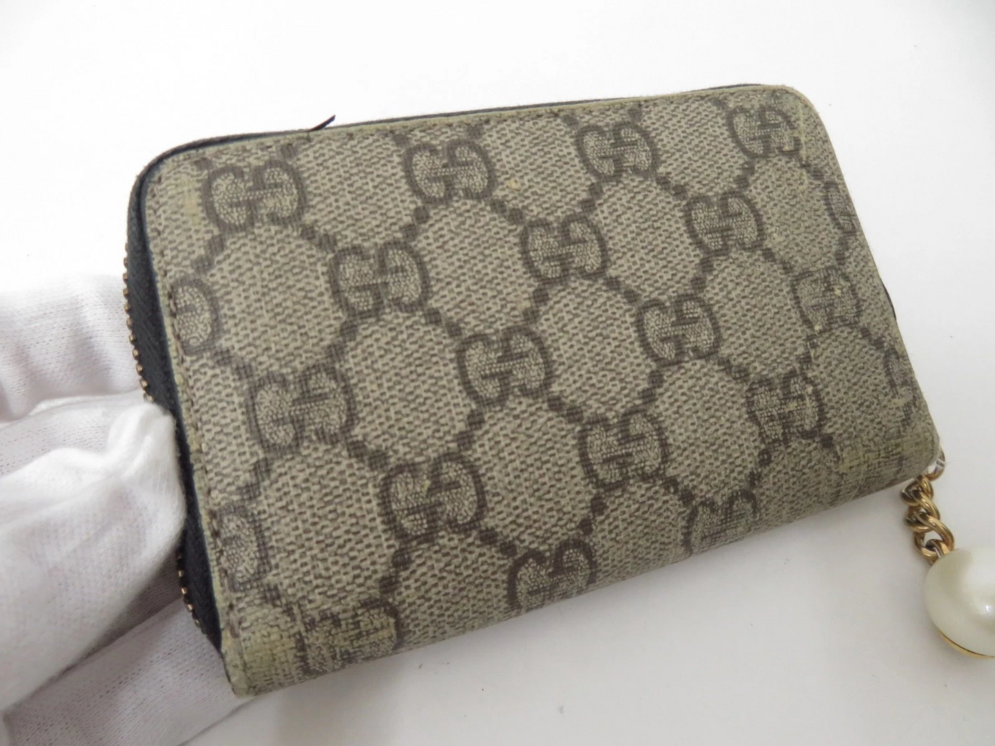 Auth GUCCI GG Supreme PVC Zip Around Compact Zippy Wallet I#52708