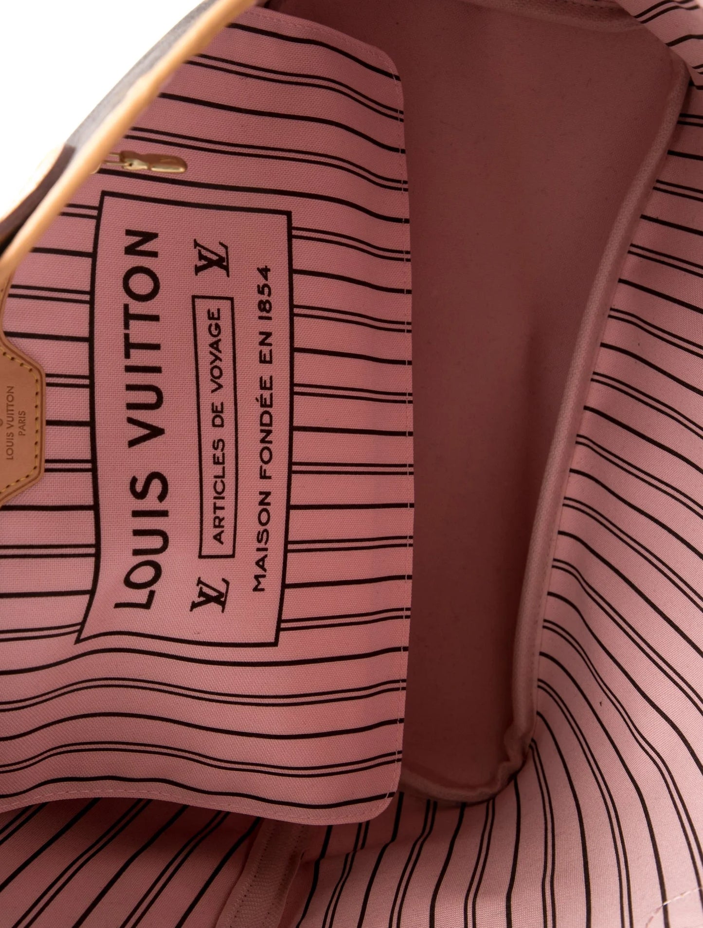 $2300 2015 Louis Vuitton Monogram Neverfull MM Rose Ballerine