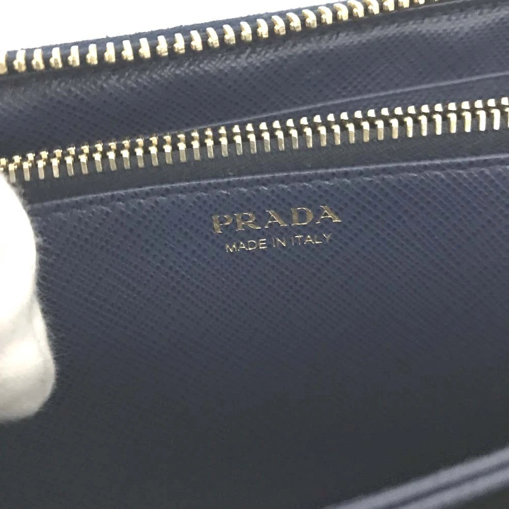 PRADA Logo Plate Saffiano Leather Zip Around Long Wallet Blue/6CG1632